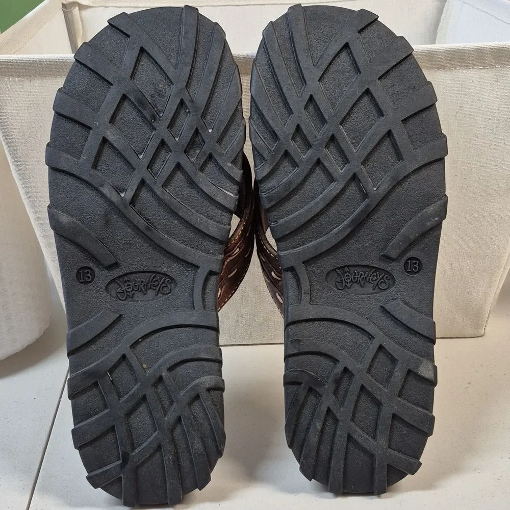 Journeys Men's 13 Tan and Brown Leather Flip-Flops - NWOT